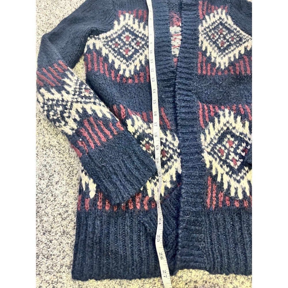 Hollister Fair Isle Geometric Knit Open‎ Front Cardigan Sweater Navy Burgundy XS - Picture 7 of 9